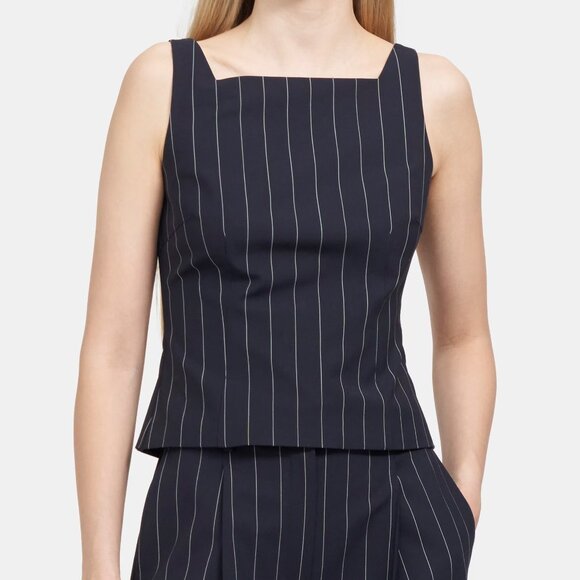 Square-Neck Shell Top in Striped Wool - Picture 3 of 3